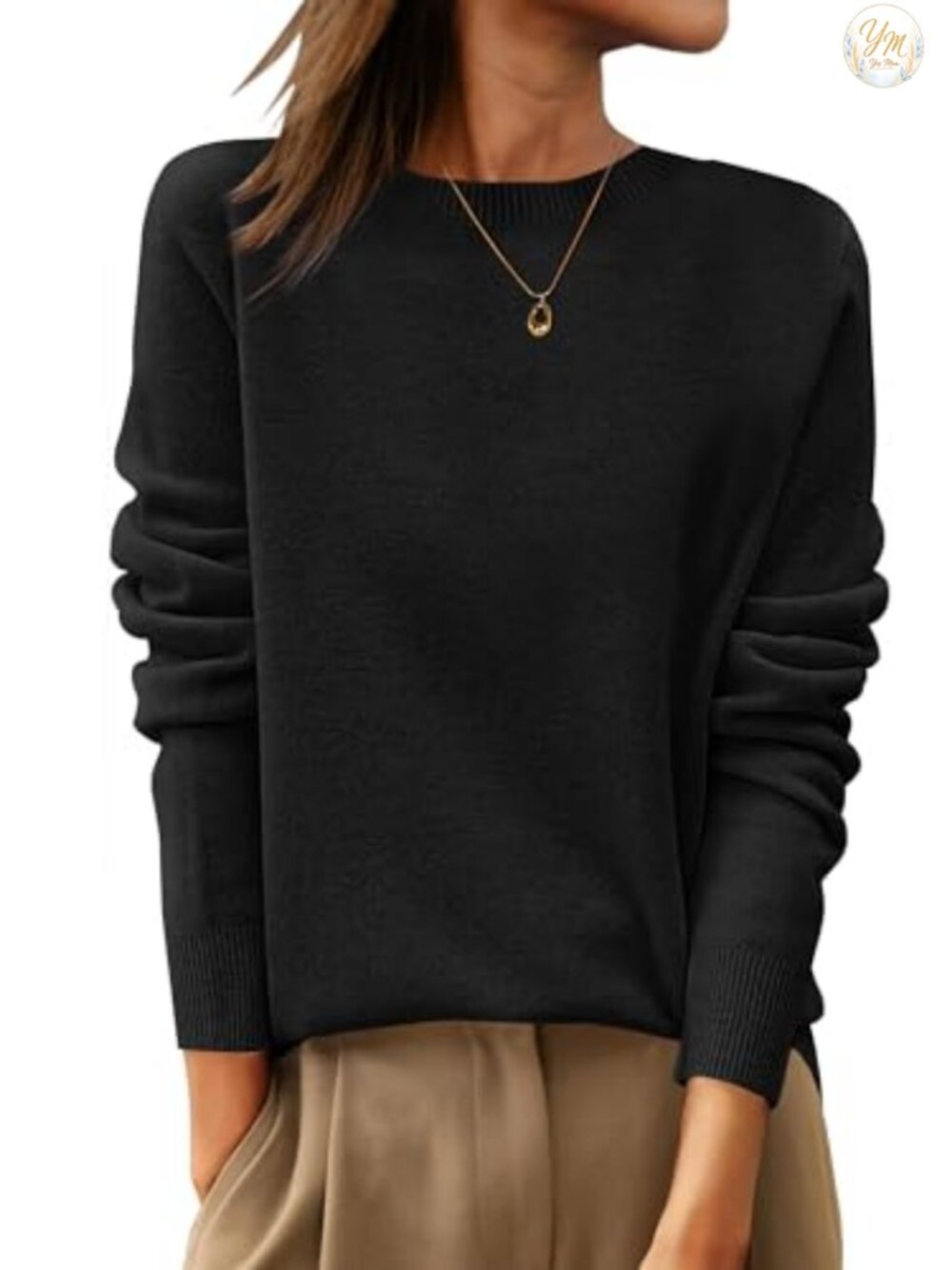 Women 100% Wool Long Sleeve Pullover Sweater Crew Neck Knit Fall Business Casual